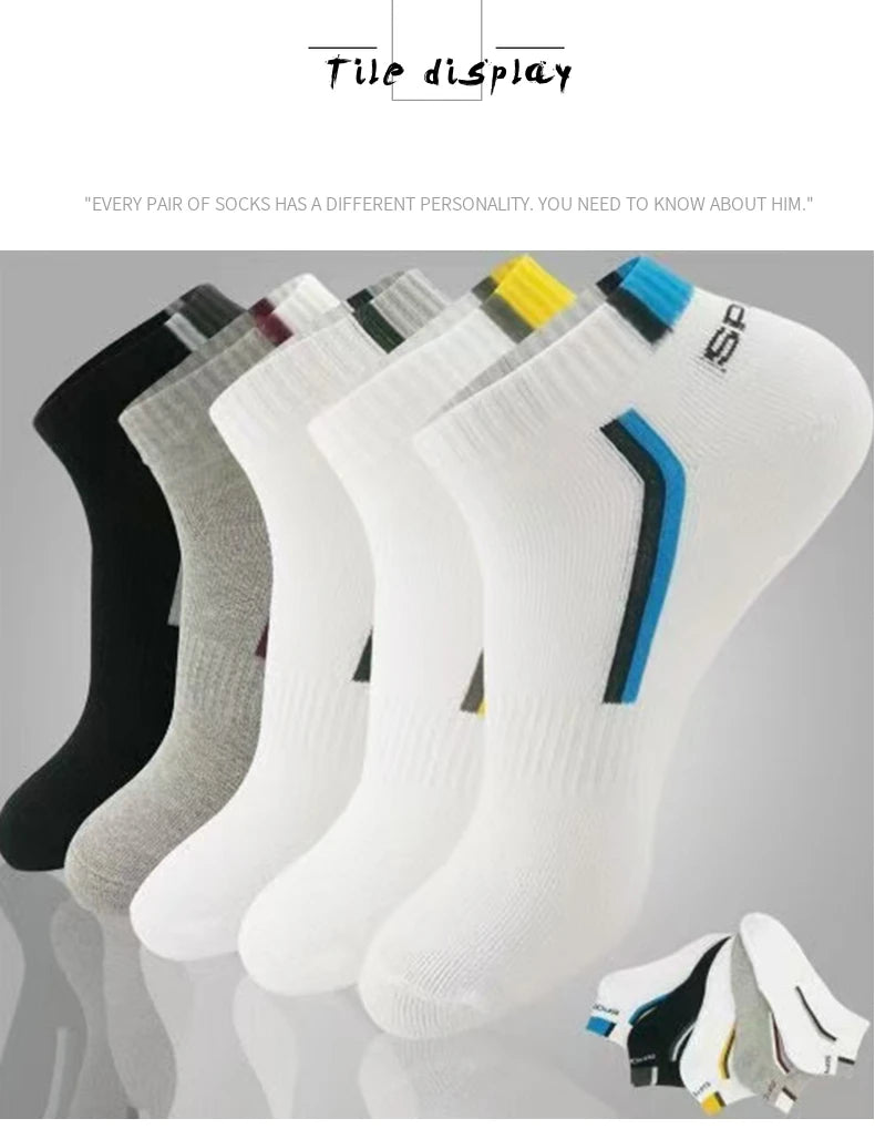 5pairs Men's Fashion Sports Socks, Striped Cotton Sweat Absorption Breathable Comfortable Ankle Socks