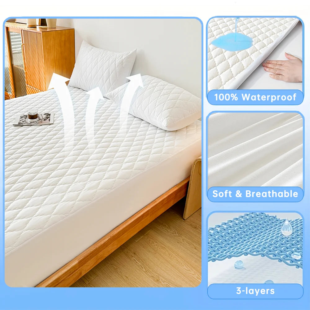 Waterproof Throw Mattress Cover Bed Fitted Sheet Mattress Protector Single/Double/140/160 Muti Size  Gray/White - Shoppiline