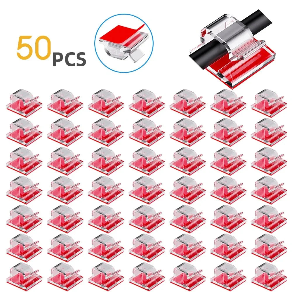 50PCS Clear Adhesive Cable Clips Outdoor Indoor Cable Management Wire Organizer Strong Stick Cord Holder for Under Desk Car