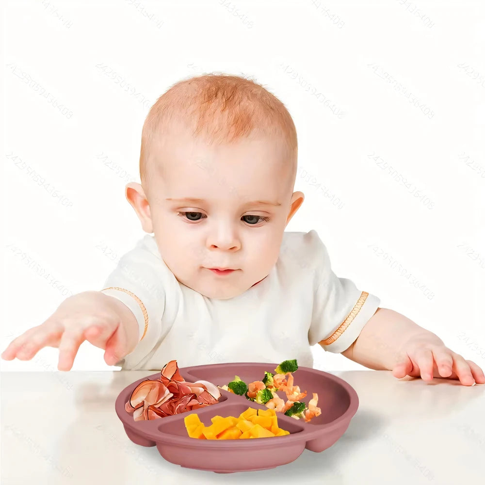 Suction Plates For Babies, Silicone With Lid Divided Design Dinner Plate