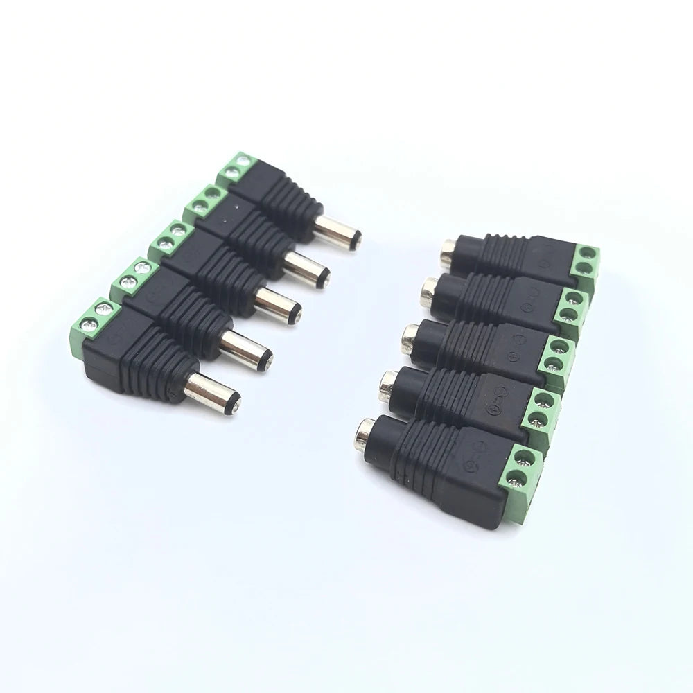 5 Pairs Male and Female Welding-Free DC Plug 5.5*2.1mm Welding-Free DC Female Head Green Terminal Monitoring Power Plug Push-But