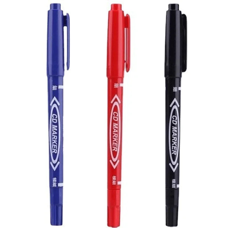 10Pcs Double-Tip Permanent Paint Marker Pens Black/Blue Ink for Plastic Wood Stone Metal Glass Doodling Marking Graffiti Art Set