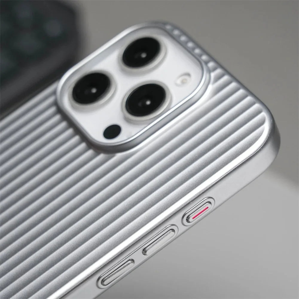 Luxury Stripes Metallic Paint Armor Case For iPhone 17 Air 16 15 14 13 Pro Max Shockproof Camera Protective Slim Matte PC Funda - Shoppiline