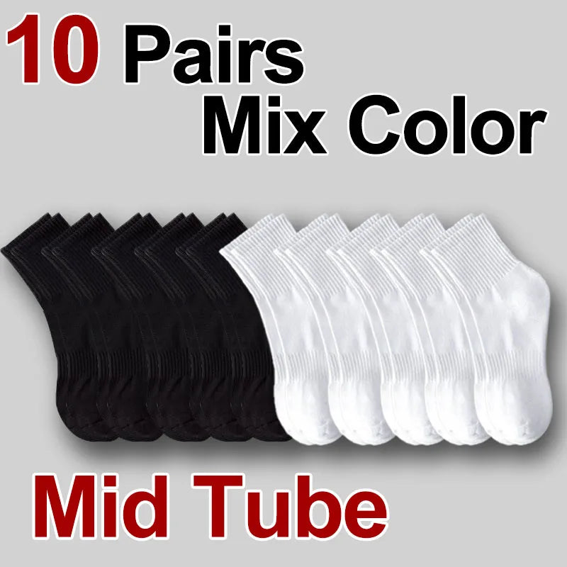 5/10/20 Pairs Neutral Solid Color Round Neck Socks Spring Summer Sweat Absorbing Breathable Comfortable All-season Sports Socks