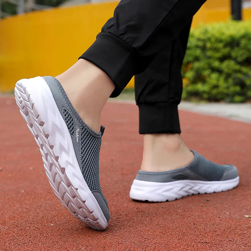 YRZL Mens Half Slippers Summer Breathable Mesh Mens Shoes Outdoor Casual Walking Shoes Large Flat Light Mesh Slippers Sandals - Shoppiline