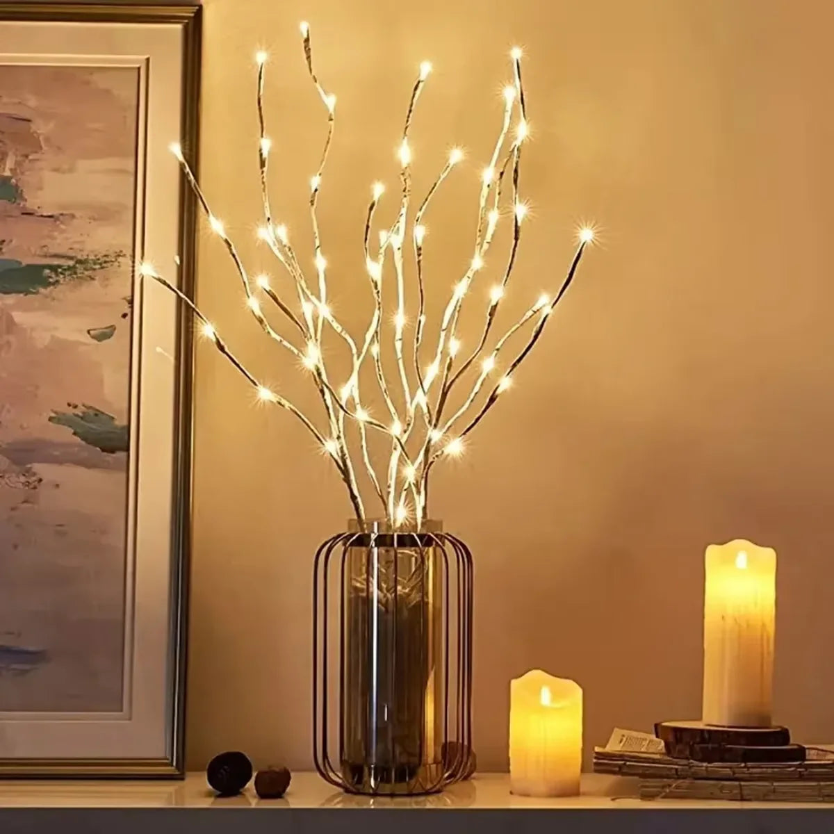 HOMEFISH 1 PC White Birch Branch LED Festive Lights Battery Operated for Christmas Party Wedding Outdoor Decoration Twig Lights