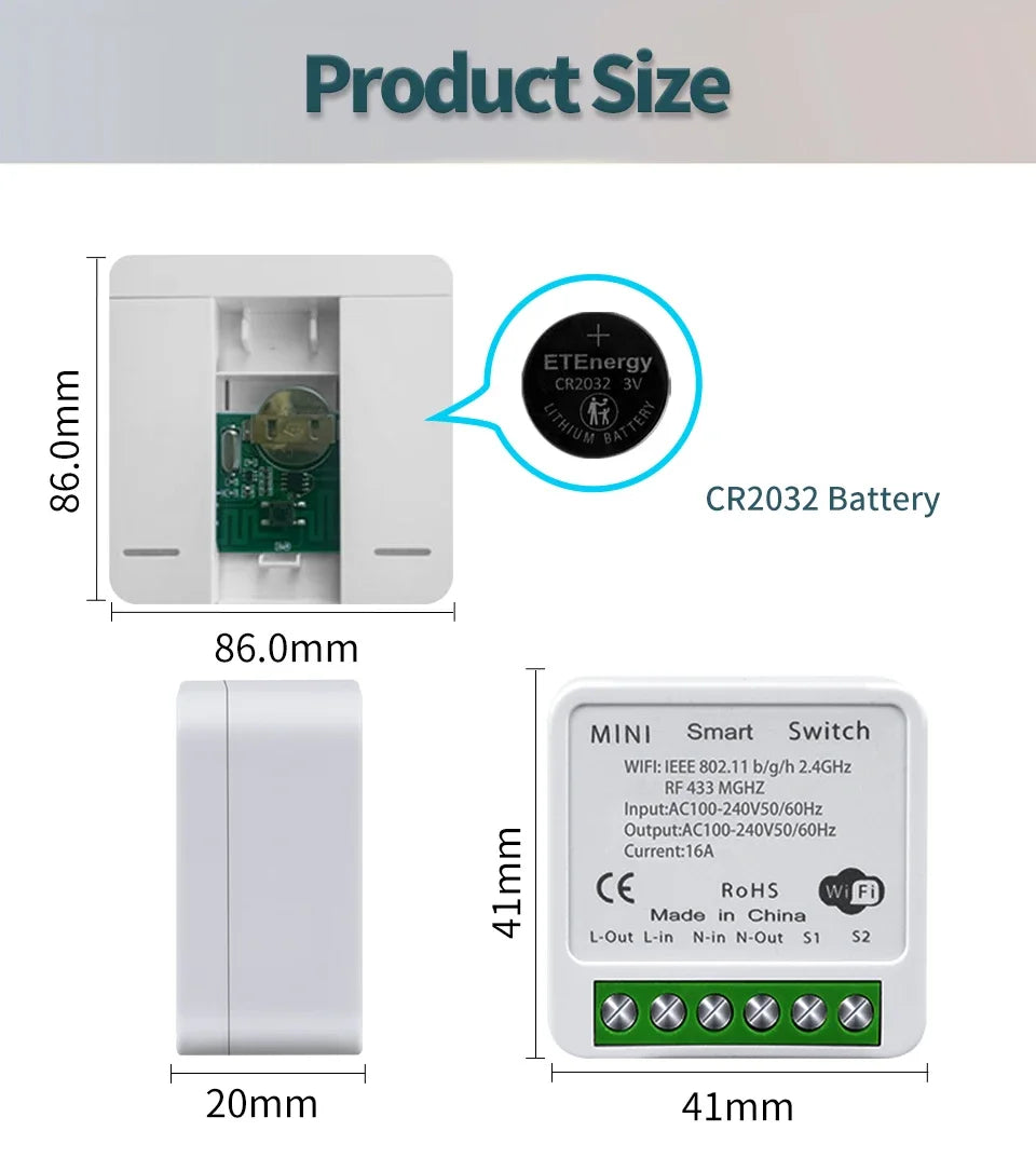 Wifi RF 433MHz Smart Switch Tuya Smart Life Alexa Google Alice Voice Control Remote Wireless Wall Panel Module for Led Lighting