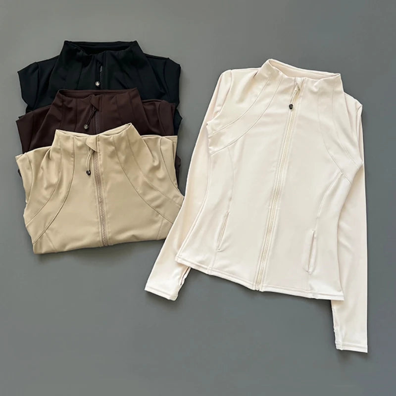 Veste de Fitness à Col Montant Séchage Rapide pour Femme, Coupe Cintrée, Fermeture Éclair, Vêtement de Yoga, Manches Longues, Respirant, Course à Pied, Sport, Cyclisme