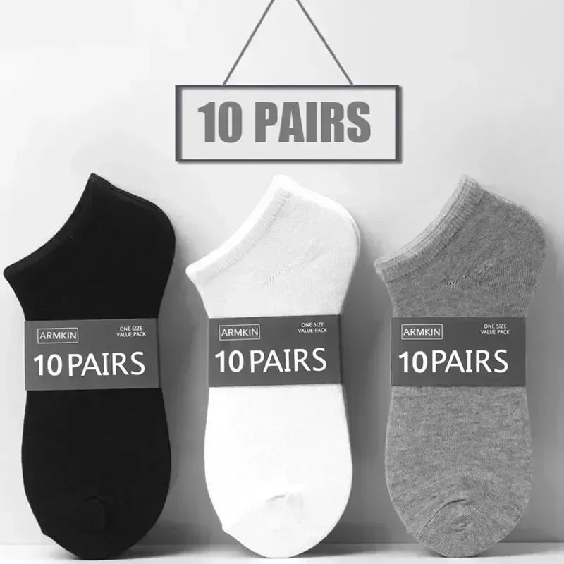 5/10 Pairs Unisex Ankle Socks Solid Color Black White Gray Cotton Deodorant Breathable Running Sports Socks New Spring Summer