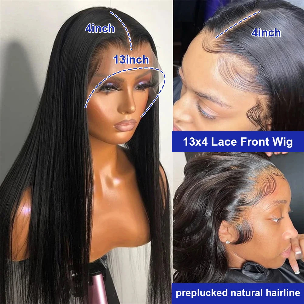 40 Inch Bone Straight Human Hair Wig 13x4 13x6 HD Transparent Lace Wigs Brazilian Full Lace Frontal Wig For Women 300% Density