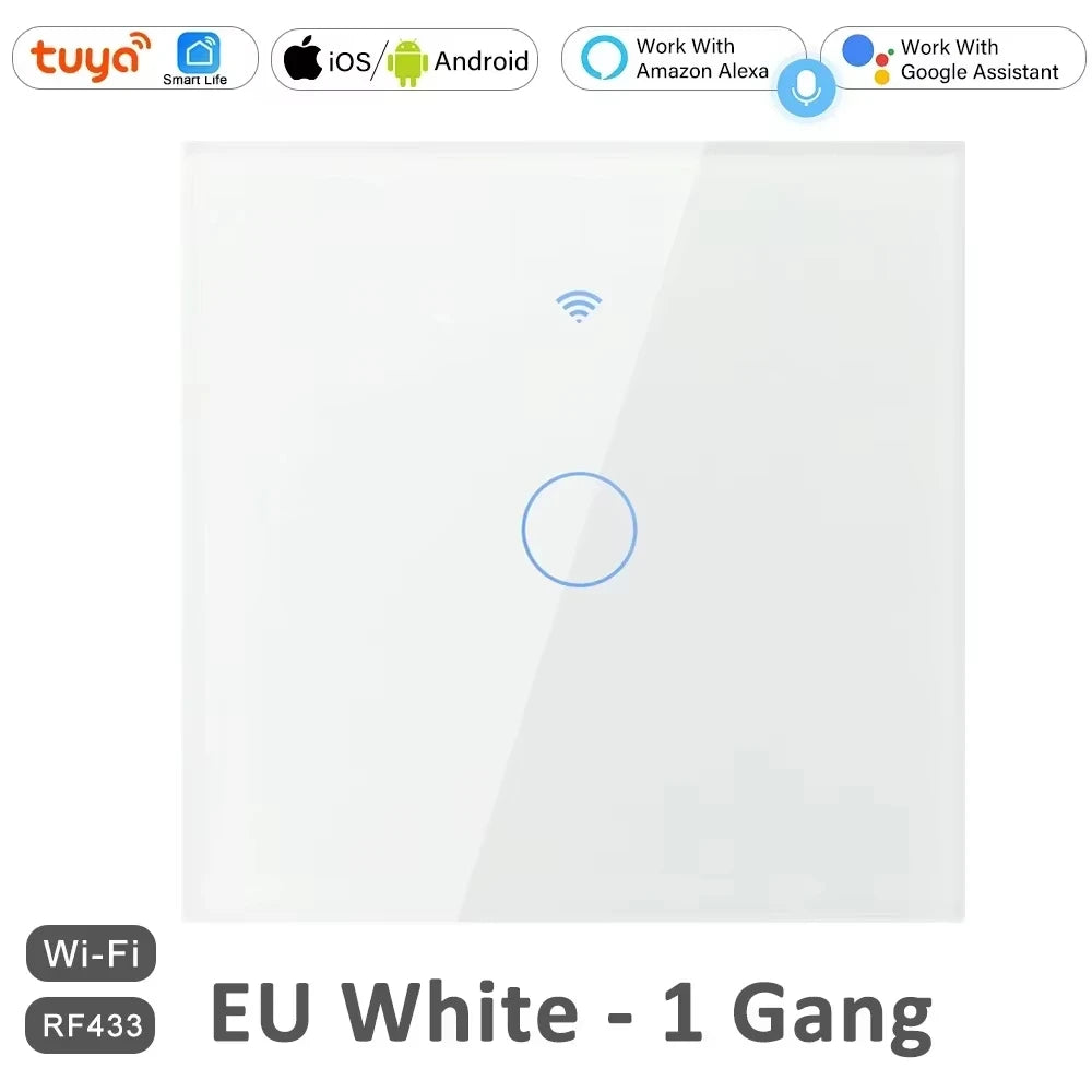 EU WiFi RF 433mhz Smart Wireless Touch Wall Light 1/2/3/4 Gang with Switch Button 220V with no Neutral EU Tuya Alexa Google - Shoppiline