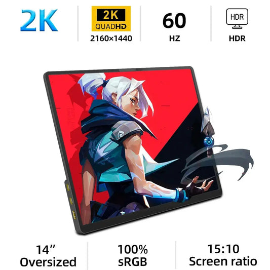 ZSUS 2160*1440  14-inch 2K Portable Monitor 60HZ For Laptop XBox PS4 / 5 Switch TV Box Cell Phone PC Extension  Mobile - Shoppiline