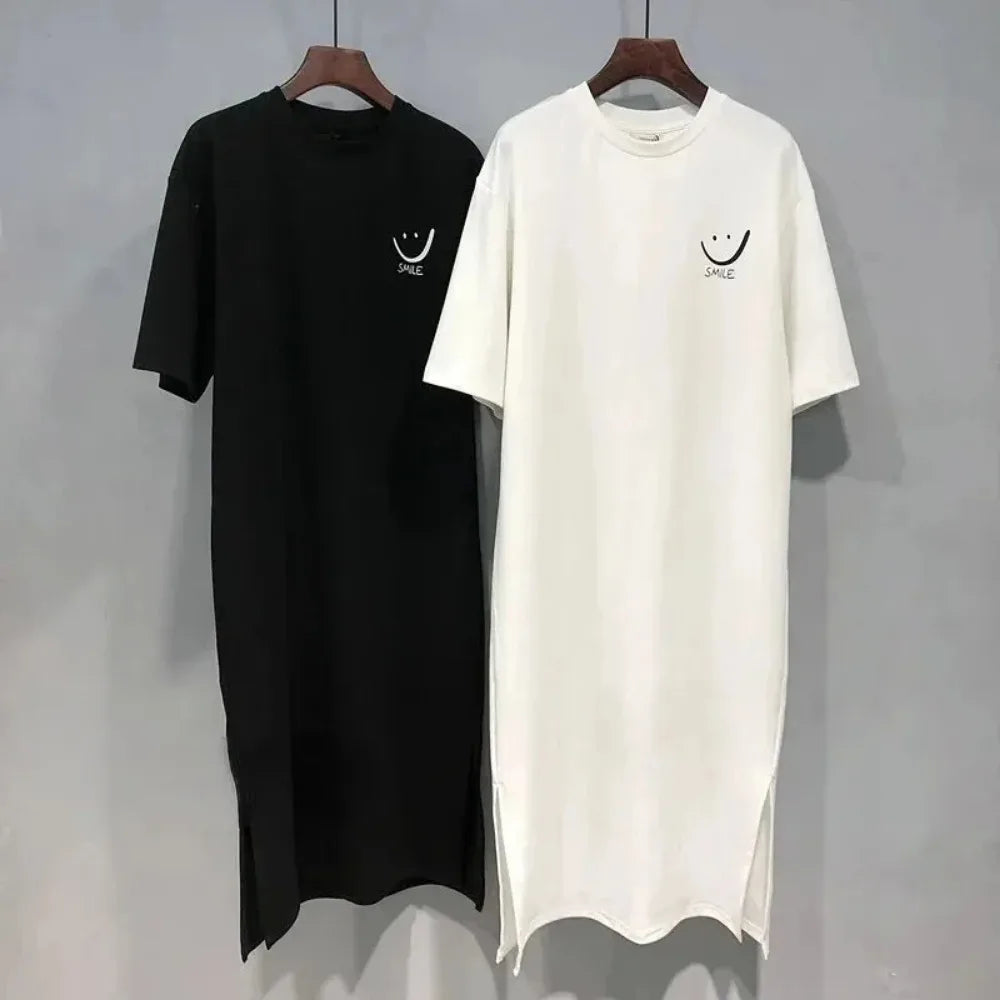 Women's Summer Loose T-shirt Dress Mid-Length Short Sleeve Casual Fashion Over-Knee Casual Dress
