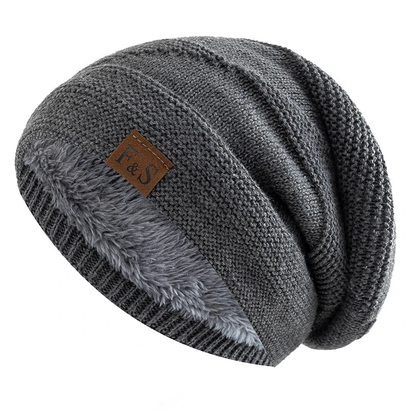 Soft Faux Fur Lined Beanie Hat Slouchy Winter Knit Cap Uses for Men Women Casual Outdoor Activities