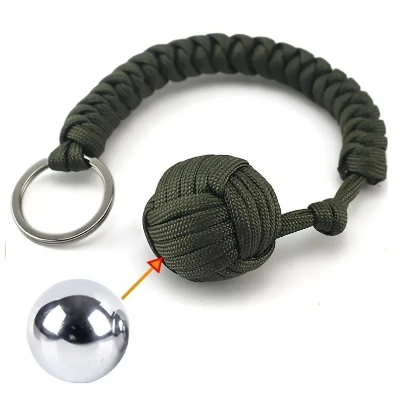 Black Monkey Fist Steel Ball Key Chain for Girls - Outdoor Security Protection Self Defense Lanyard for Bearing Broken Windows