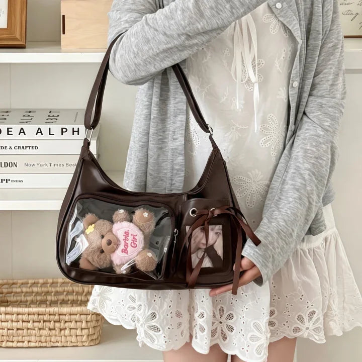 Y2k Harajuku Shoulder Bag Women Korean Transparent Ita Bag School Crossbody Bag Female Japanese Designer Preppy Handbag Purse