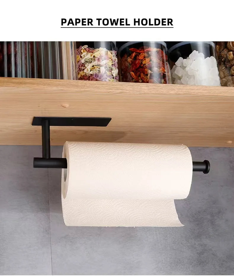 Kitchen Paper Towel Holder Adhesive Tissue Hanger Toilet Roll Paper Dispenser Cabinet Storage Napkin Rack Bathroom Accessories - Shoppiline