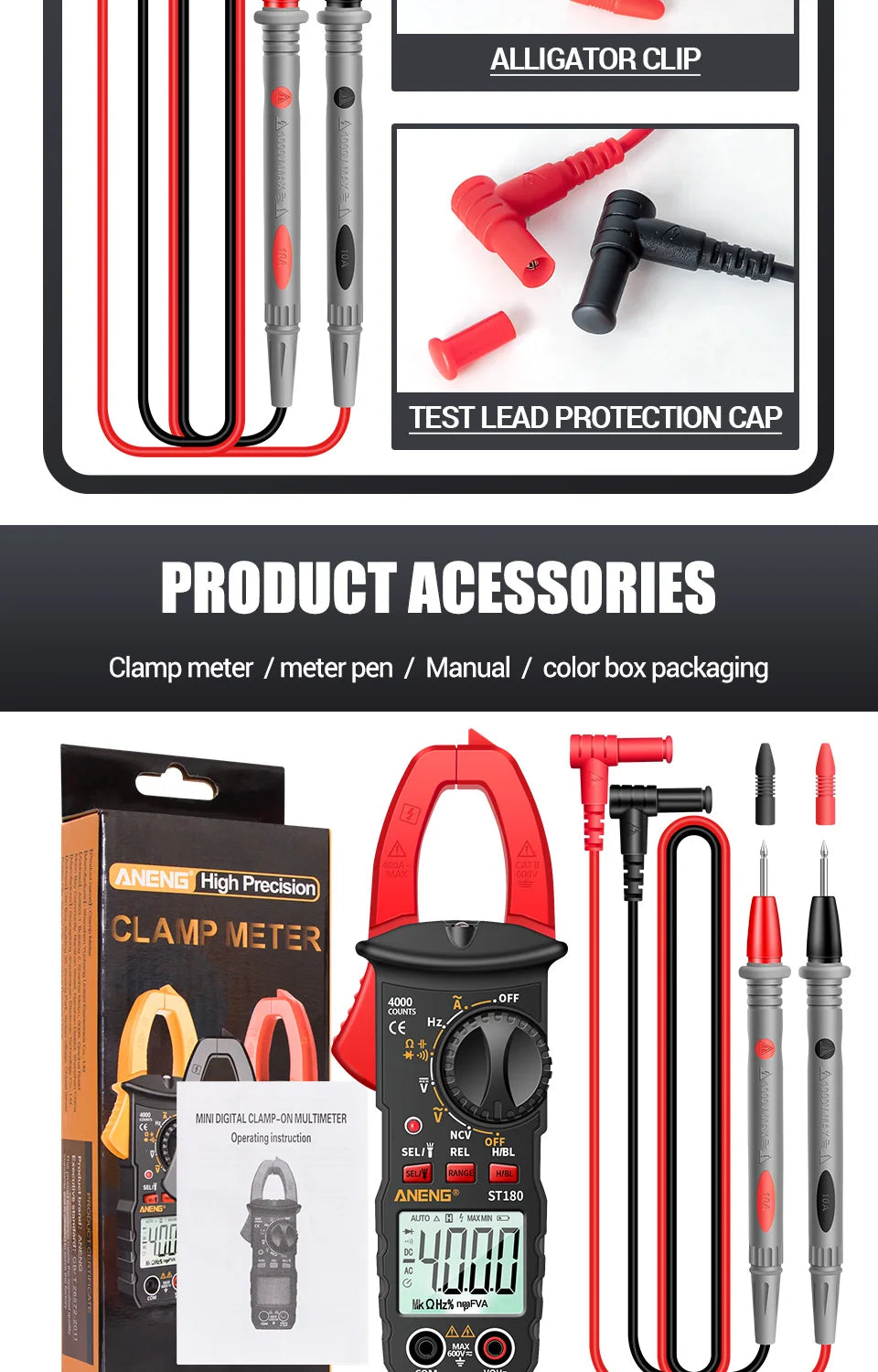 ANENG ST180 AC Current Clamp Meter  Digital 4000 Counts Multimeter Ammeter Voltage Tester Car Amp Hz Capacitance NCV Ohm Tool - Shoppiline