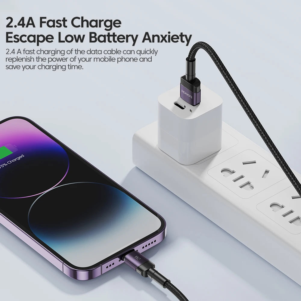 Toocki USB Lightning Cable For iPhone 14 13 12 11 Pro PlusMax Xs Xr 8 Fast Charging USB Wire For iPhone Charging Data Cord Cable
