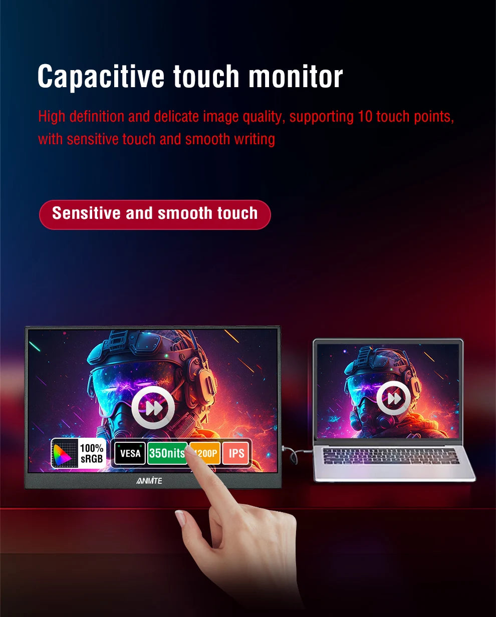 14 Inch Portable  Touch Monitor Non-touch optional 16:10 400cd/m2 Gaming Computer Expand Display For XBox PS4/5 Switch Loptop - Shoppiline