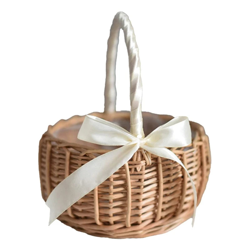 Woven Flower Baskets Rattan Storage Basket Handmade Storage Rack Flower Girl Hand Basket for Home Wedding Decoration
