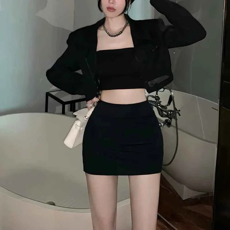 FREEAUCE Korean Girls Style Sexy Casual Pencil Mini Short Skirts High Waist Night Club Wear Black White Fashion Skirt for Woman