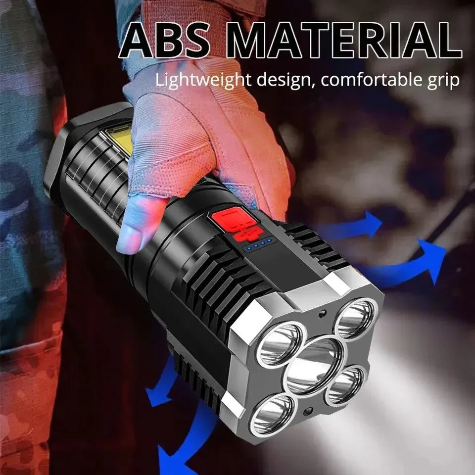 High Power Rechargeable Led Flashlights 7LED Camping Torch With Cob Side Light Lightweight Outdoor Lighting ABS Material