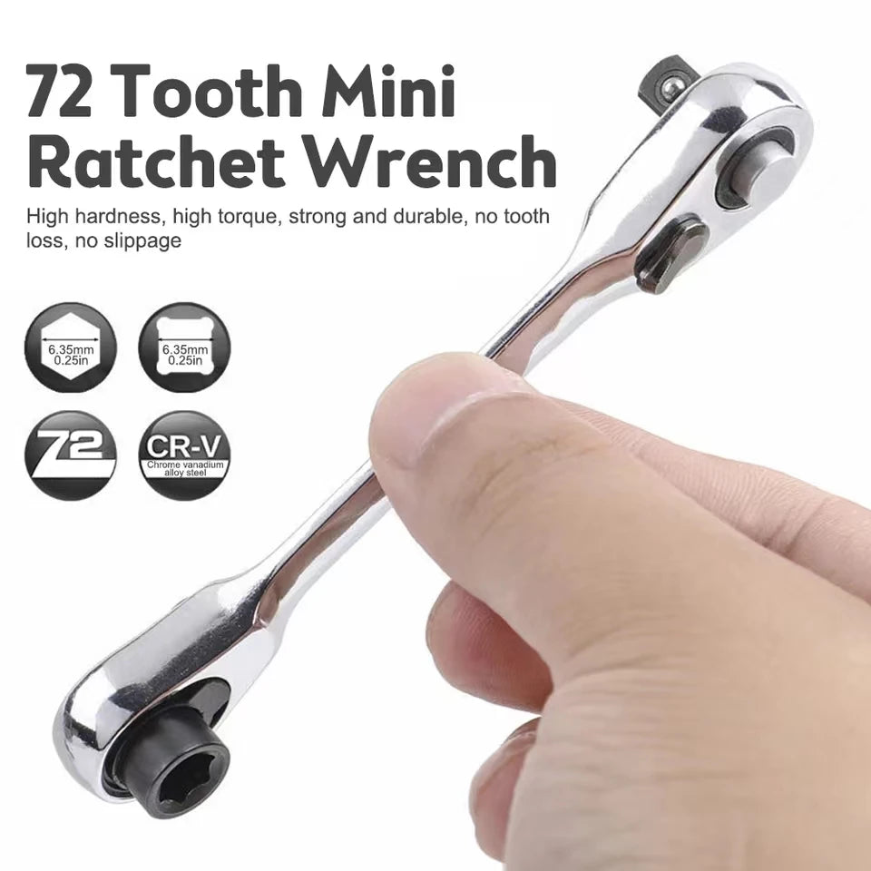 Mini Treble 1/4 Ratchet Wrench Double Ended Ouick Socket Screwdriver Hex Torque Wrenches Set 2-in-1 Spanner Hand Repair Tools - Shoppiline