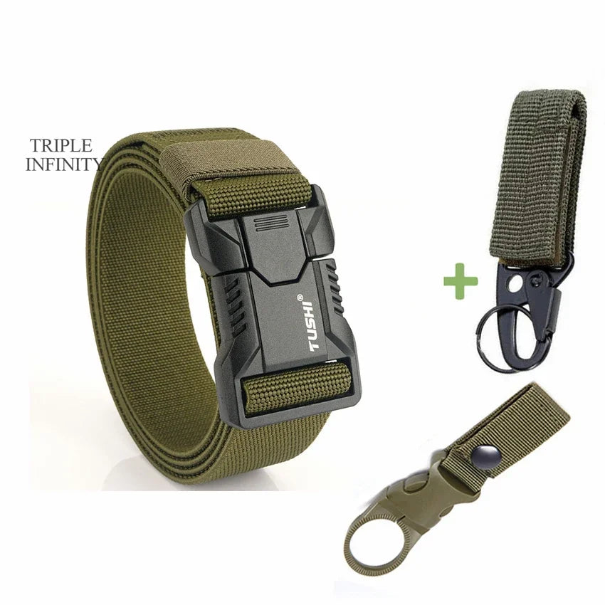 New Aluminum Alloy Quick Release Pluggable Buckle Elastic Belts For Men Durable Tactical Belt Cowboy Outdoor Army Belt Hunting