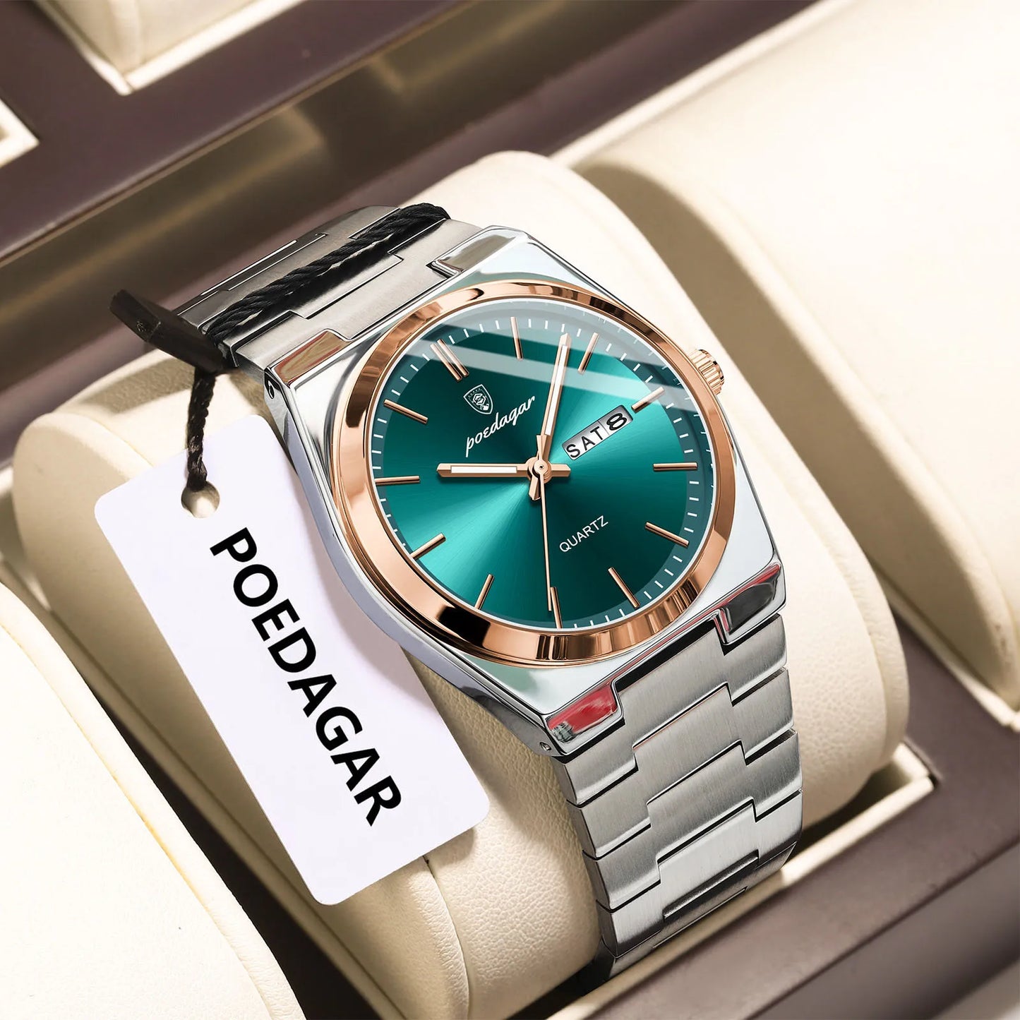 POEDAGAR Mode Klassische Herrenuhr Wasserdichte Leuchtende Datumsanzeige Wochenanzeige Luxus Herrenuhr Edelstahl Quarz Business Herrenuhren
