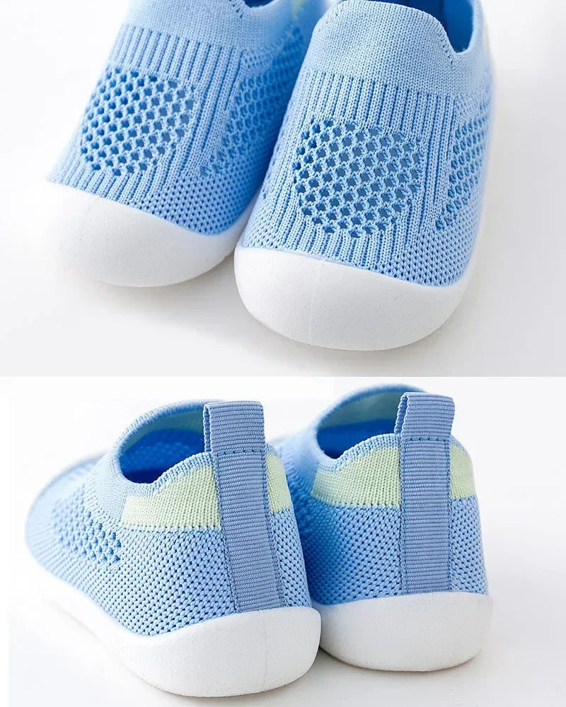 Chaussures bébé printemps populaires, maille tricotée respirante pour filles et garçons de 0 à 3 ans, baskets décontractées d'été à enfiler, antidérapantes pour tout-petits, premières chaussures de marche