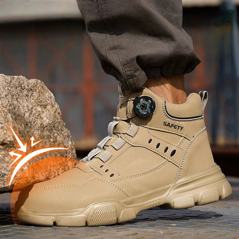 Men Steel Toe Safety Work Boots Anti-smash Puncture Proof Kevlar Midsole Waterproof Lightweight Industrial Shoes Rotary Buckle