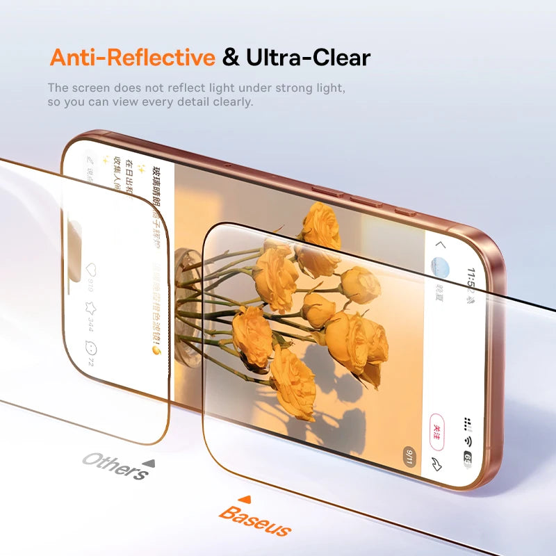 Baseus Tempered Glass for iPhone 17 16 15 14 13 12 Pro Max Screen Protector HD With Cleaning Kit Anti Peeping Dust-proof Glass - Shoppiline