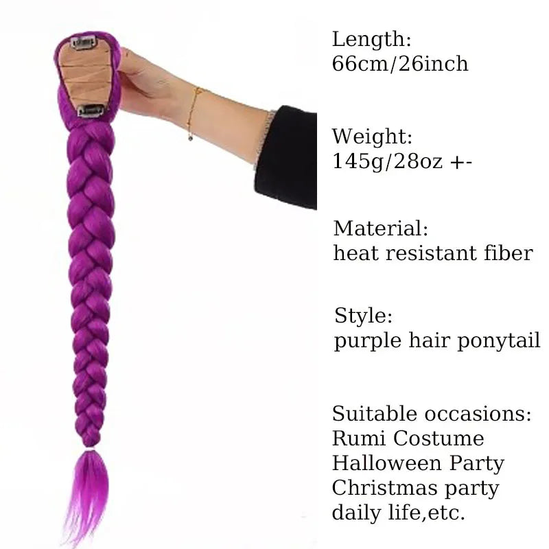 synthetic woven purple hair ponytail cosplay costume hairstyle for children girls Halloween Christmas