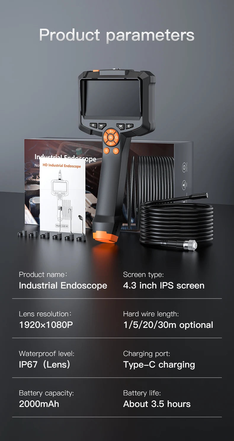 Industrial Endoscope Camera 4.3 "Single Dual Lens HD 1080P Car Inspection Borescope IP67 Waterproof Sewer Camera With LED - Shoppiline