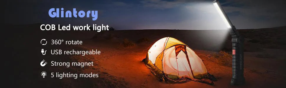 Rechargeable LED COB Work Light USB Magnetic Inspection Torch with Hook Dimmable Flashlight 18650 Battery Repair Camping Lantern
