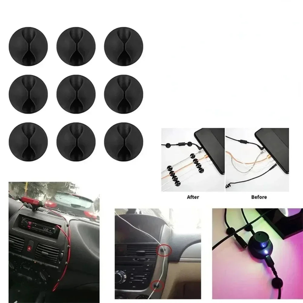 20Pcs Round Cord Clips Silicone Winder Organizer Cable Clip Desk Tidy Management Wire Holder for Car USB Charging Tablet Wires