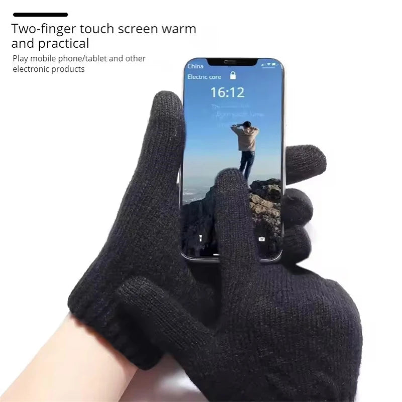 Velvet Touch Screen Gloves Fashionable Black Woven Winter Gloves Men's and Women's Warm and Hot Typing Gloves