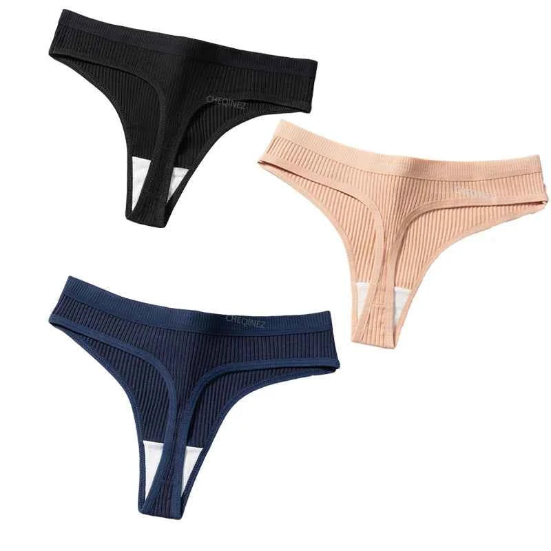3Pcs/Set Thongs Women's Panties Striped Briefs Girls Solid Color Elastic Underwear Female Sexy Lingeries Hot Comfort G-string