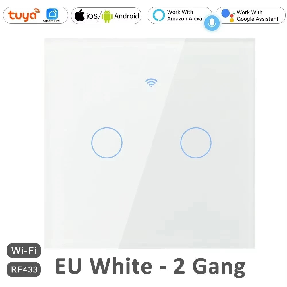 EU WiFi RF 433mhz Smart Wireless Touch Wall Light 1/2/3/4 Gang with Switch Button 220V with no Neutral EU Tuya Alexa Google - Shoppiline