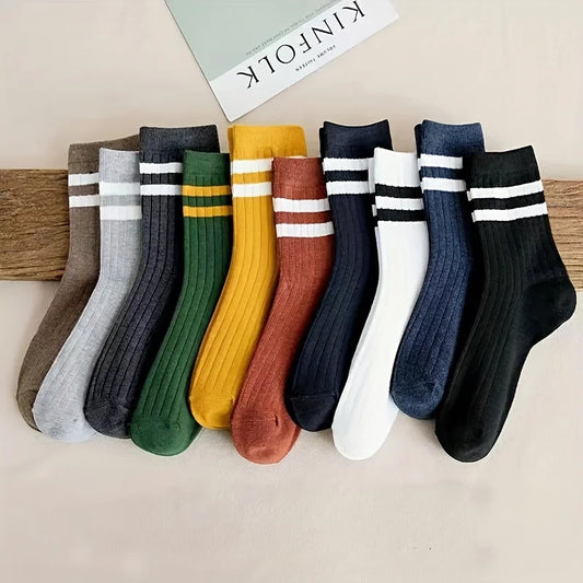 5Pairs Men's Fall Winter Socks–Fun Vintage Design Cotton Athletic Crew Socks for Casual,Sports&Daily Wear,Comfortable&Breathable