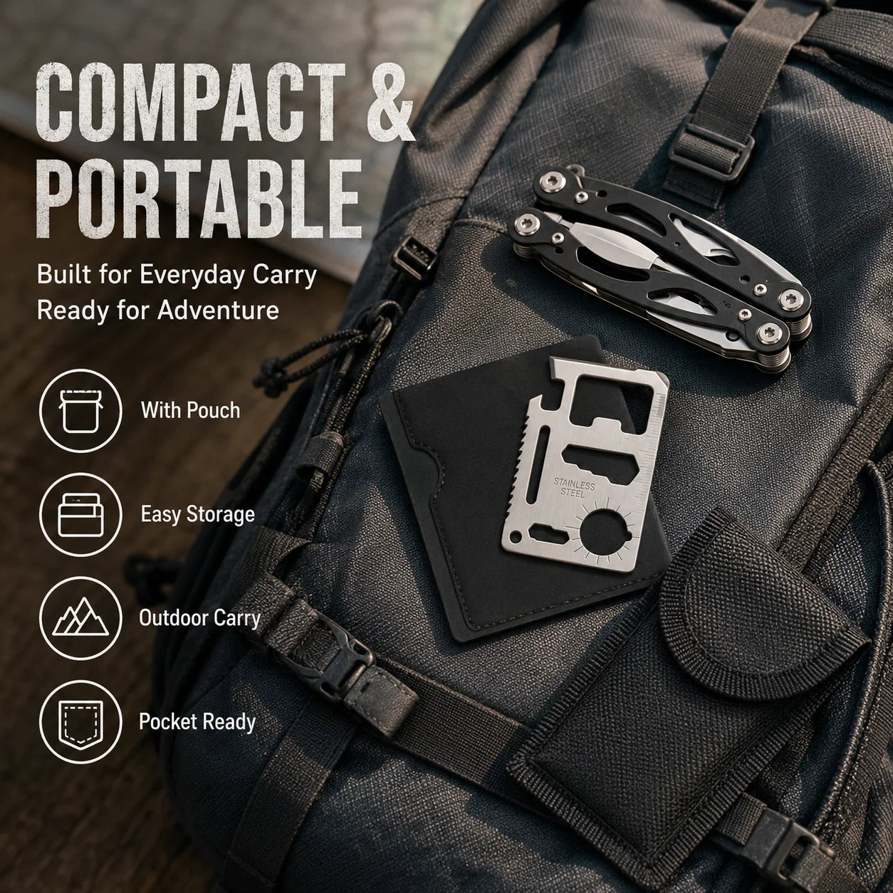 2PCS Outdoor Multi Tool Set, Folding Pliers and Pocket Card Tool for Camping Repair, Portable Emergency Hand Tools