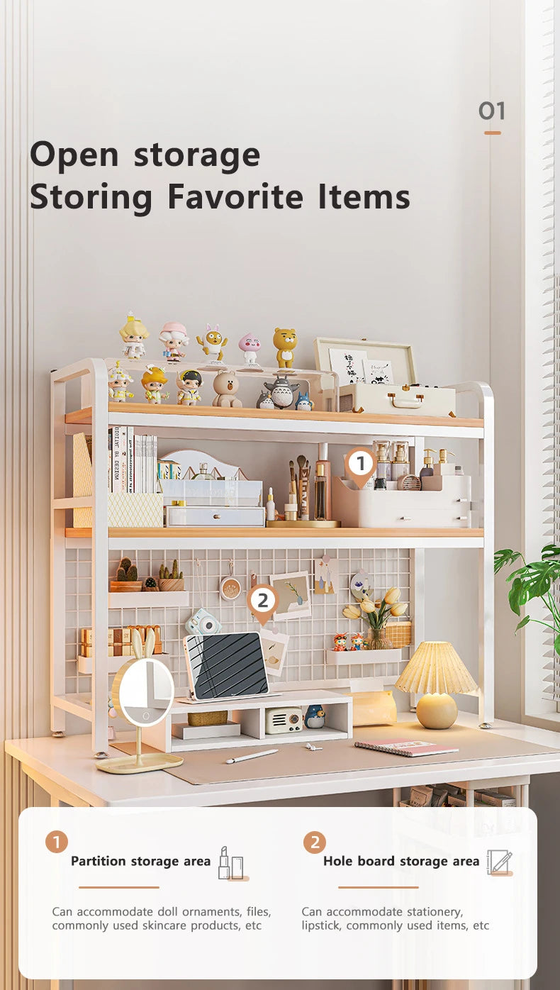 Bookcase Gaming Table Grid Bookshelf Desktop Multi-layer Wrought Iron Shelf Student Computer Desk Table  Wooden Shelves Rack