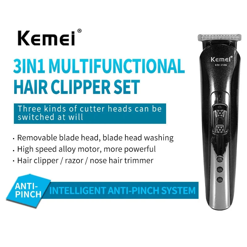 Kemei KM-1506 3 in 1 Electric Shaver USB Charging Hair Trimmer Electric Rechargeable Nose Professional Shaving Machine