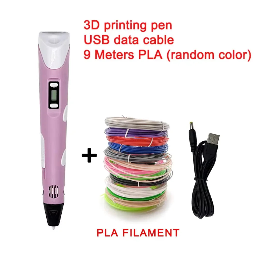 Elektronischer 3D-Druckstift mit 9m PLA-Verbrauchsmaterialien Hochtemperatur 3D Graffiti Tool Intelligentes Spielzeug Weihnachts- und Geburtstagsgeschenk