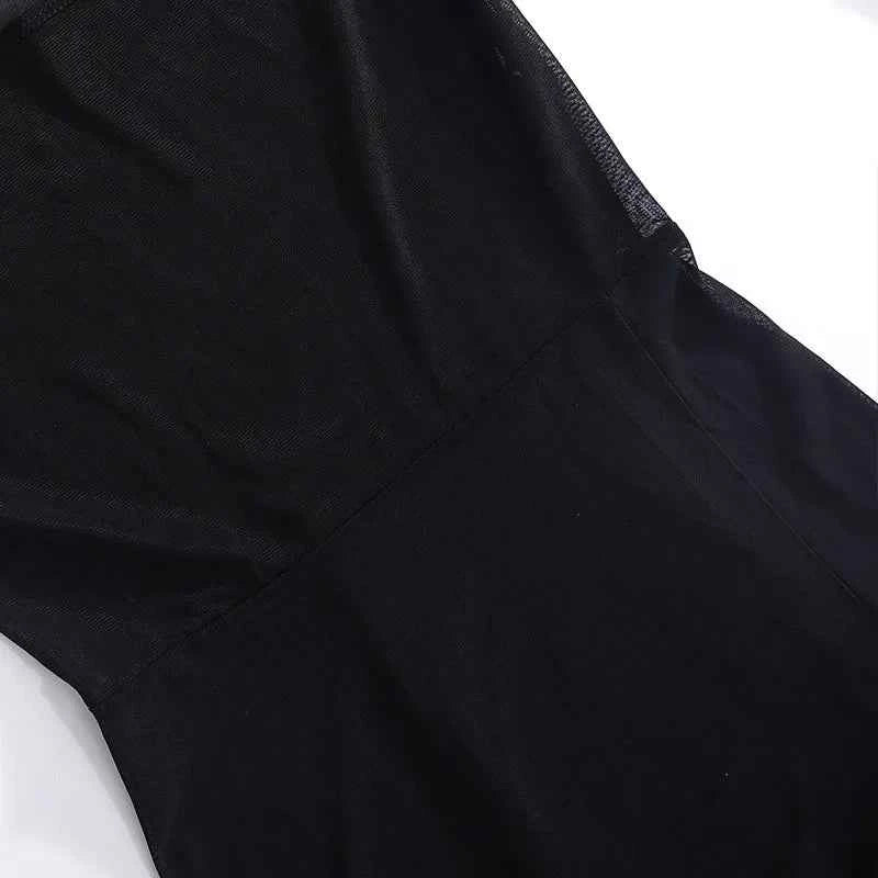 Women's Square Collar Mini Dress Y2K Gauze Long Sleeve Sheer Sexy Night Outfit Clubwear Solid Color