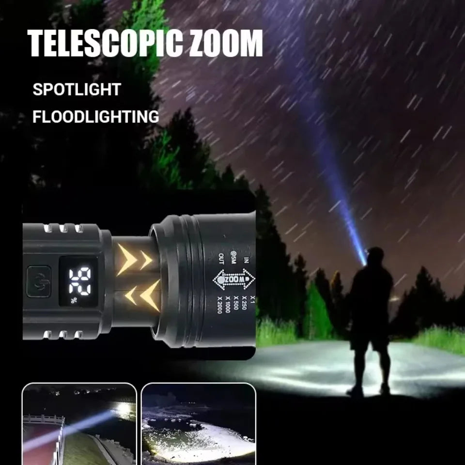 Powerful P70 LED Flashlight Ultra Bright 5000LM Tactical Light with Telescopic Zoom Emergency Spotlight Built-in Battery