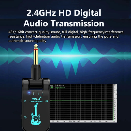 WS-4 2.4GHz Wireless Guitar Audio System - No Pairing Required, 8 Channels, 40m Range, 10H Battery, for Guitar/Keyboard/Drums