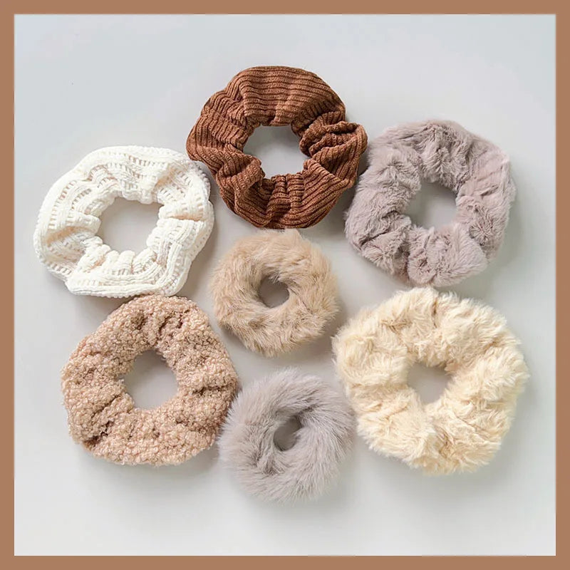 7 Pcs/Set Women Hair Scrunchies Set Plush Solid Hair Band for Girls Ponytail Holder Rubber Bands Hair Ties Hair Accessories