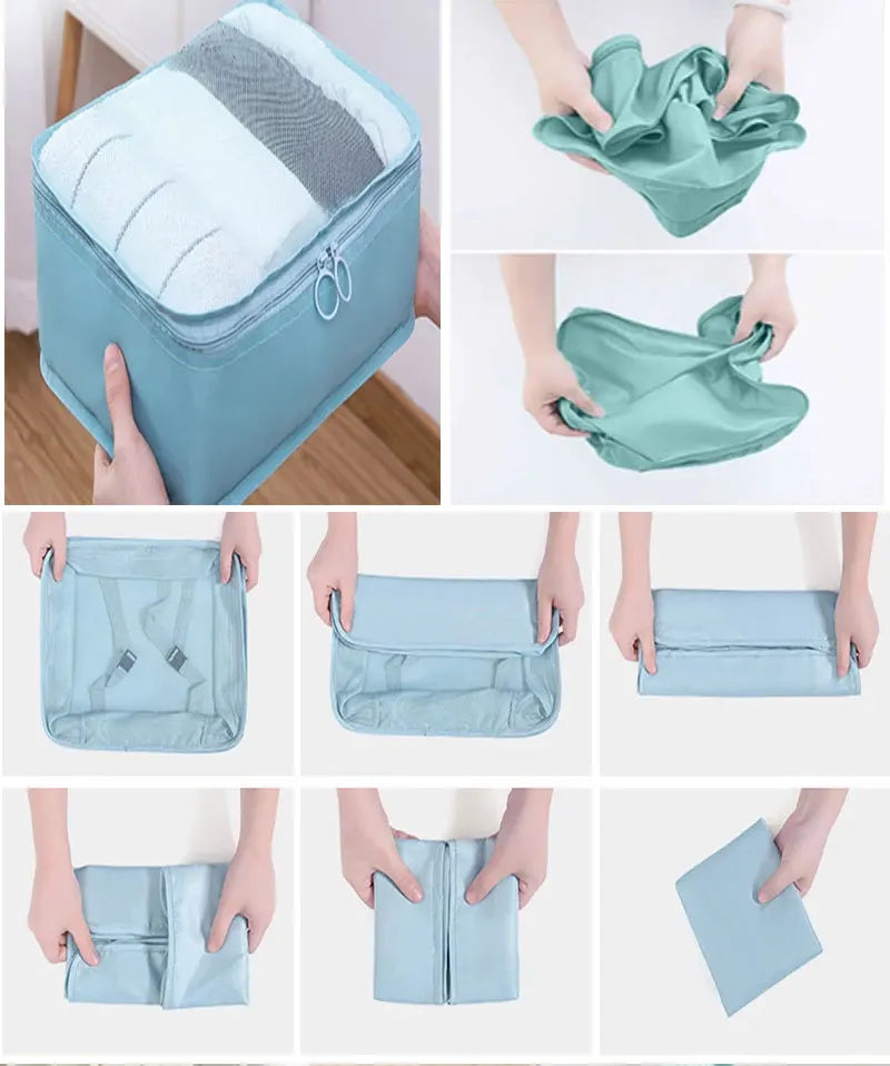 10/7-teiliges Set Reise-Organizer Aufbewahrungstaschen Koffer Packwürfel Tragbarer Kleiderschrank Gepäck Kleidung Schuhtasche Faltbar